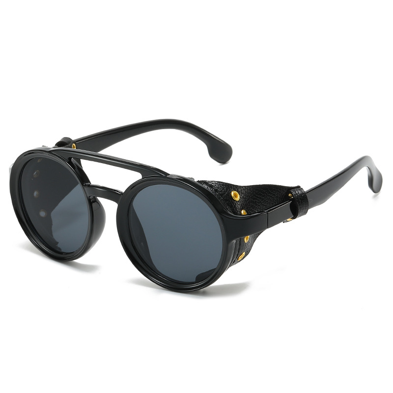 Men'S Fashion Round Glasses - Retro Anti-UV Sunglasses Men Women Leather
