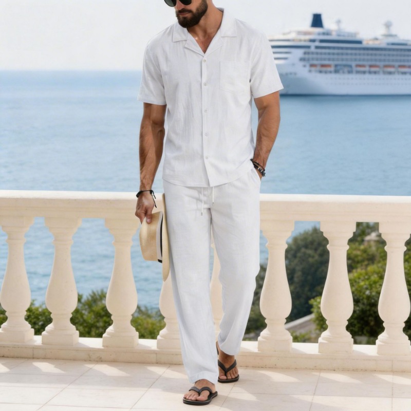 Linen Shirt Summer - Men Linen Blend Short Sleeve Shirt