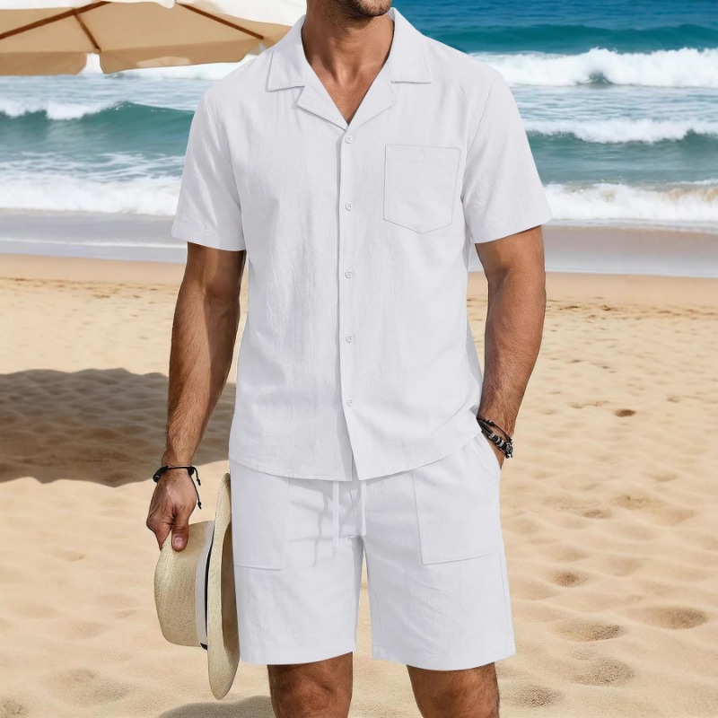 Linen Shirt Summer - Mens Summer Cotton Linen Vacation Set