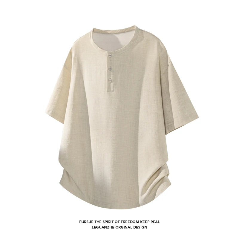 Linen Shirt Summer - Men Relaxed Oversized Short Sleeve T‑Shirt