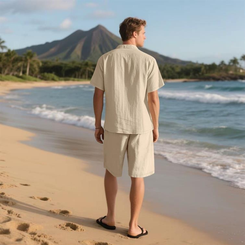 Linen Shirt Summer - High-End Men's Summer Shorts Set Breathable