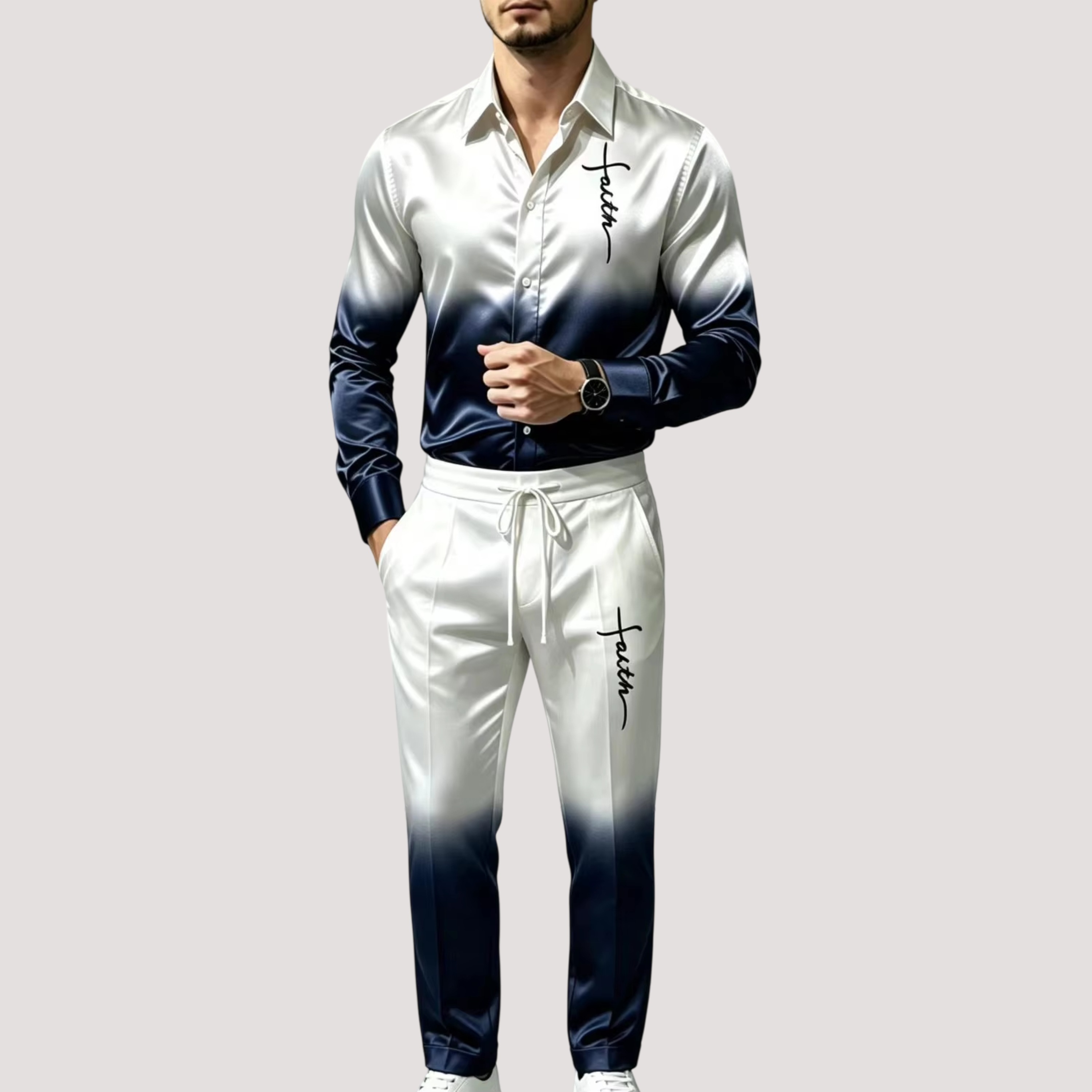 Mens Fashion Trend - Men's Satin Silk Sports Suit Two-Piece