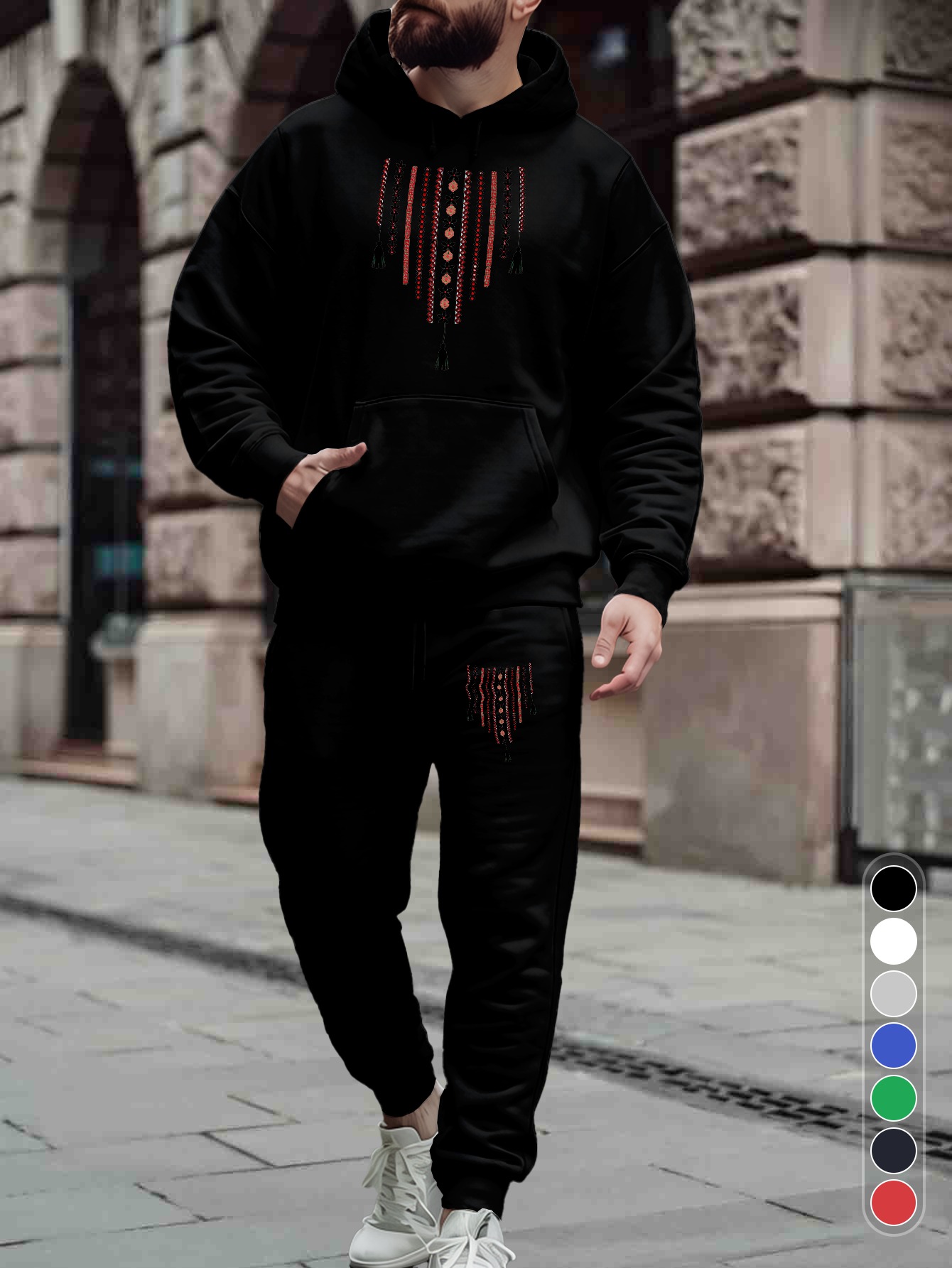 Streetwear Hoodie - Men 2‑Piece Tracksuit Modern Geometric Folk