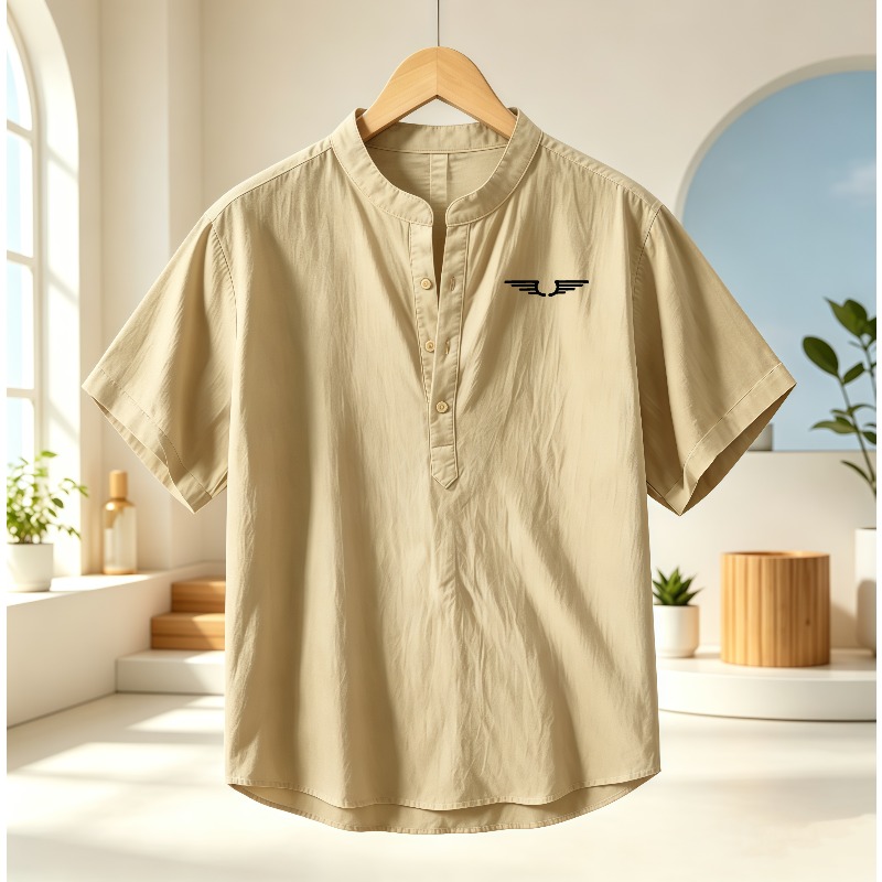 Men's cotton and linen Henley  - đánh giá và giá Linen Shirt Summer