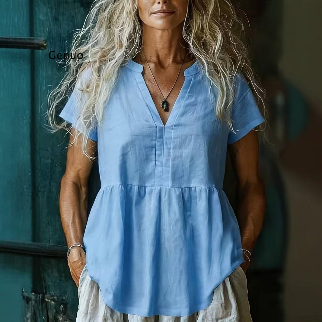 2026 New Womens Linen Blend V  - đánh giá và giá Linen Shirt Summer