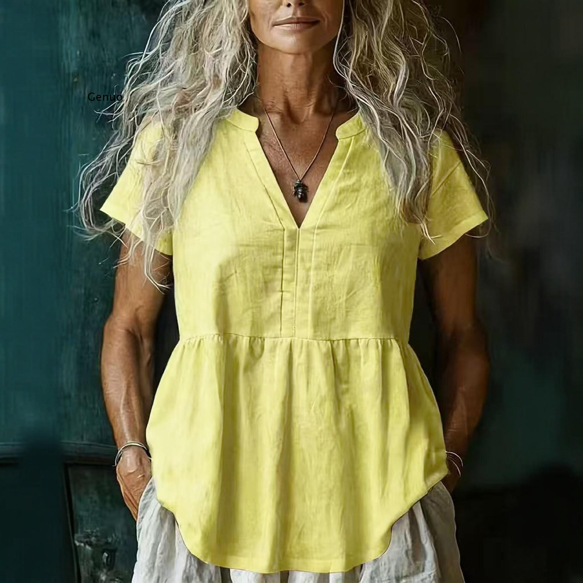 2026 New Womens Linen Blend V  - đánh giá và giá Linen Shirt Summer