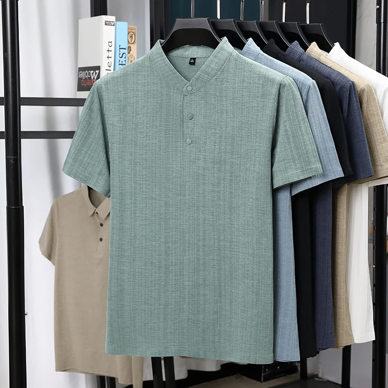 Mens Mandarin Collar Half Plac - đánh giá và giá Linen Shirt Summer