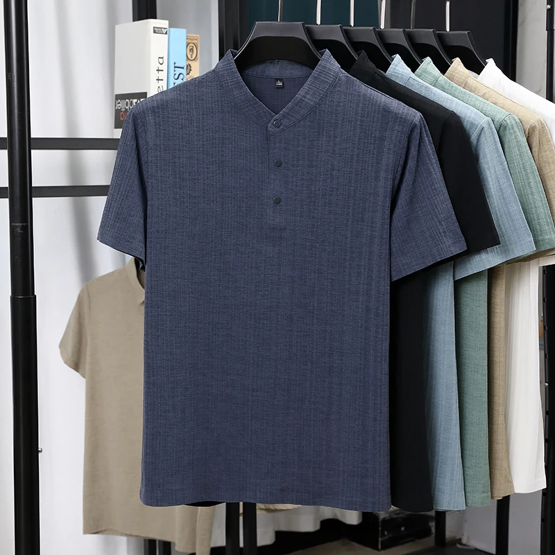 Mens Mandarin Collar Half Plac - đánh giá và giá Linen Shirt Summer