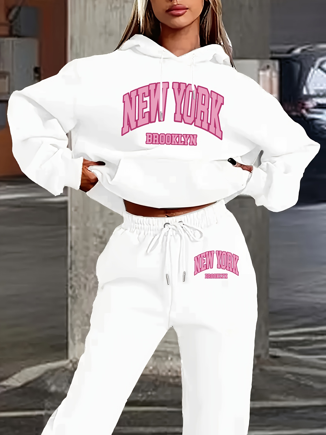 Women 2Pcs Letter Print Outfit - đánh giá và giá Streetwear Hoodie
