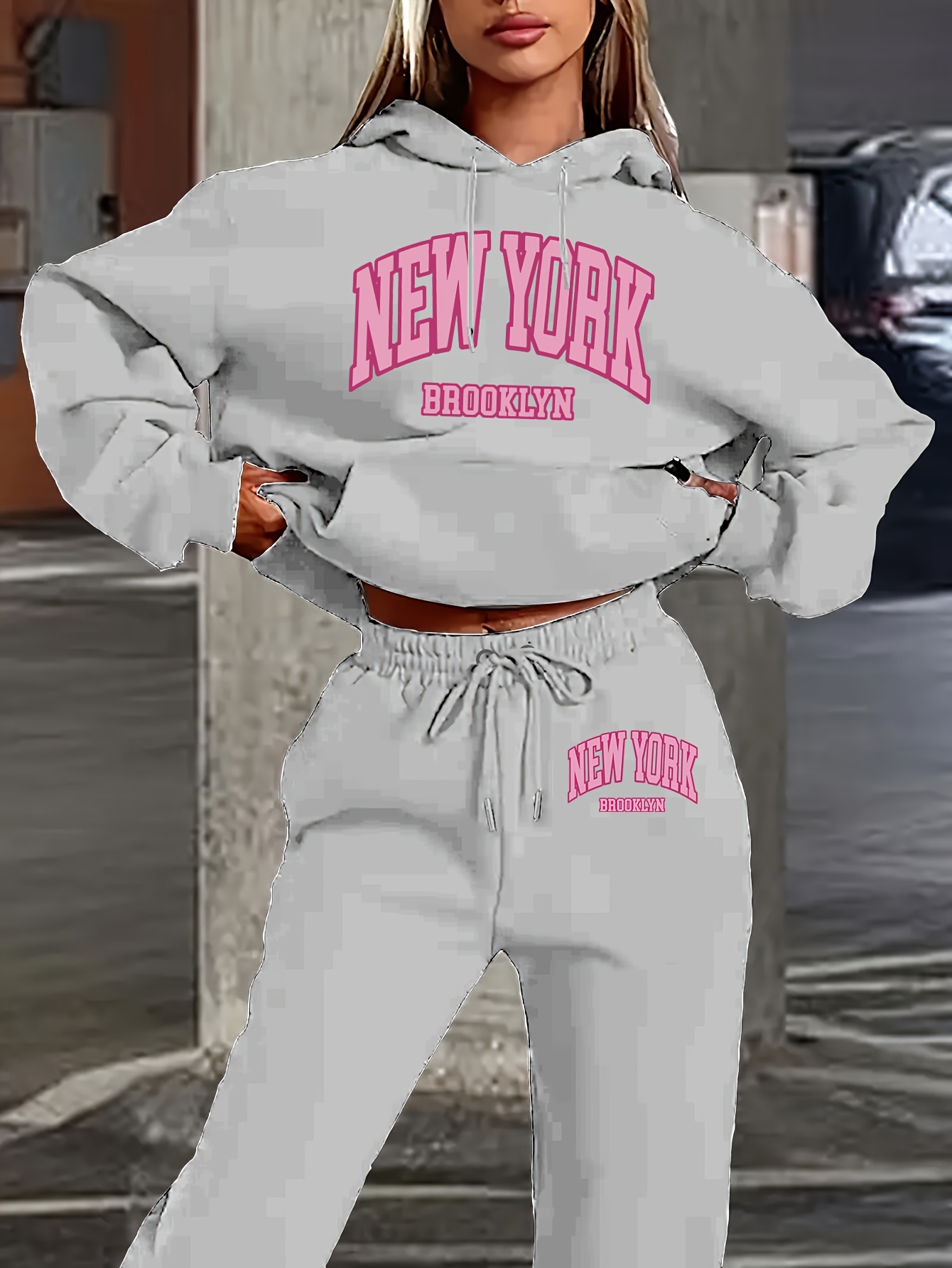Women 2Pcs Letter Print Outfit - đánh giá và giá Streetwear Hoodie