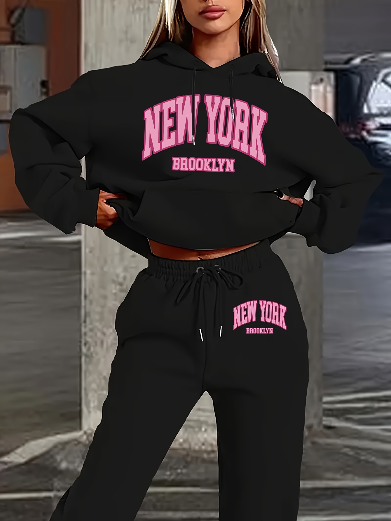 Women 2Pcs Letter Print Outfit - đánh giá và giá Streetwear Hoodie