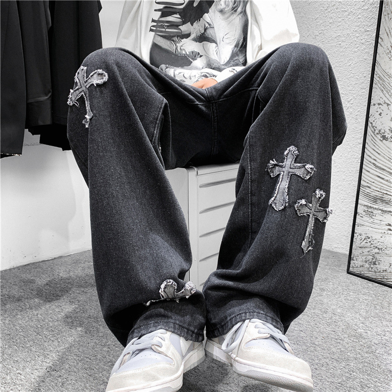 Men Cross Print Jeans Autumn W - đánh giá và giá Men'S Fashion For 60 Year Old