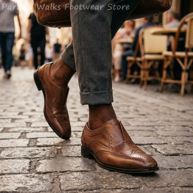 Mens Brown Leather Brogue Shoe - đánh giá và giá Oxford Shoes Brogue